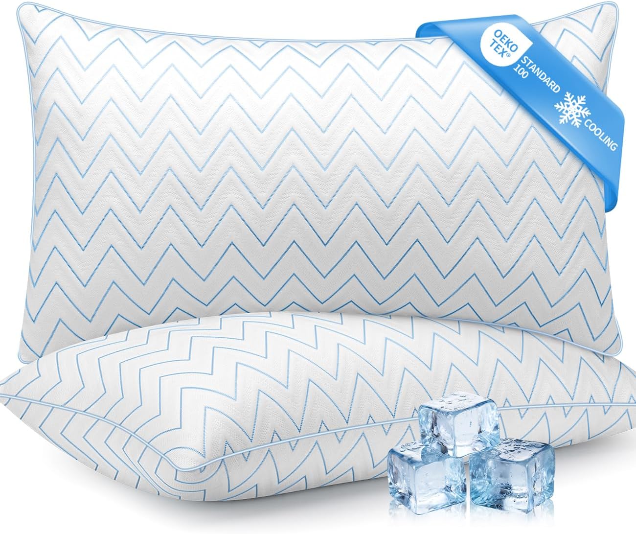 Cooling Pillows Queen Size Set of 2 - Luxury Hotel Collection Bed Pillows for Sleeping, Breathable Medium Firm Down Alternative Microfiber Filled Pillows for Back, Stomach Sleepers